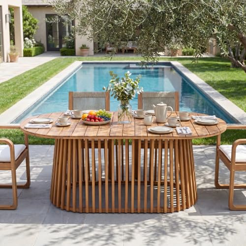 Merax Light Teak Solid Acacia Wood Oval Outdoor Dining Table