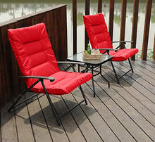 PHI VILLA 3 PCS Patio Bistro Set Outdoor Furniture Folding Chairs Set with Red Cushions, 2 Adjustable Reclining Chairs & 1 Tempered Glass Coffee Table