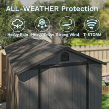 Patiowell 4x8 FT Plastic Outdoor Storage Shed with Floor, Garden Tool Shed with Two Windows and Single Lockable Door for Garden, Backyard, Lawn, Easy to Install, Dark Gray