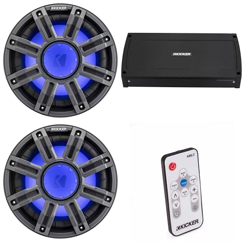 KICKER 10-Inch Marine Subwoofer & 48KXMA8008 Amp Bundle with LED Remote