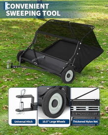 Garvee Lawn Sweeper Tow Behind, 52" Large Leaf Collector with 27 Cu.ft Capacity Hopper Bag, Leaf & Grass Catcher with Adjustable Brush Height & Dump for Yard, Farm, Garden