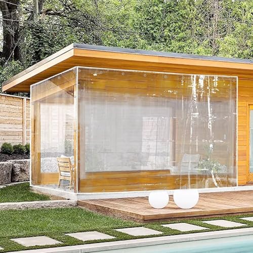 PIPRE 26x18.7 ft Outdoor Vinyl Curtain 14 Mil Super Weighted Clear Vinyl Patio Enclosure,Clear Outdoor Curtains Heavy Duty Waterproof Transparent Tarp with Grommets for Patio Gazebo Balcony