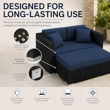 Golden Flame Outdoor Day Lounger with Matching Ottoman, All-Weather HDPE Wicker Patio Chaise Lounge with Plush Cushions, Powder-Coated Aluminum Frame, Deep Outdoor Seating - Spectrum Indigo