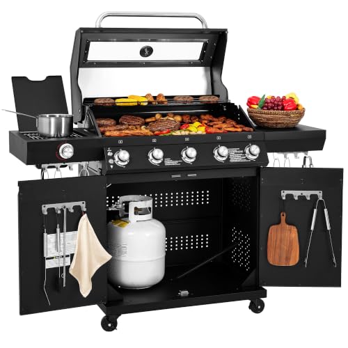 Grills House GEA5001H 5-Burner Gas Grill With Infrared Side Burner Black