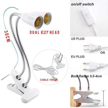 Double E27 Screw Lamp Base Bracket EU US Plug Hose Switch Lamp Holder With Clip For Plant Grow Lighting 20pcs - (Color: EU Plug)