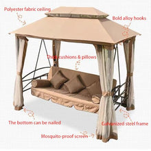 vhdurike Outdoor Gazebo Swing, Deluxe Patio Porch Swing, 3-Seat Patio Swing Chair, Outdoor Swing Bed with Curtains, Canopy Swing for Garden, Poolside Backyard