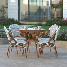 EMMA + OLIVER White/Navy Indoor/Outdoor Bistro Table Set with 4 Chairs