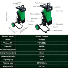 RUODATONLY Wood Chipper, 1.6" Cutting Diameter Electric Wood Chipper & Shredder with 50L Collection Bag, Efficient Mulcher for Easy Clean up Ideal for Yard Waste and Branches Green
