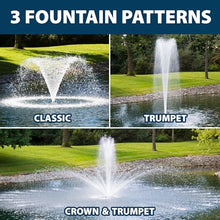 Airmax PondSeries Floating Fountain for Pond & Lake, Water Cooled Motor with 3 Spray Pattern Nozzles for Surface Aeration, 1/2 HP, 115 Volt, 100' Power Cord