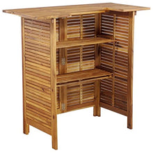 HKQWPBF Solid Acacia Wood Patio Bar Table and Stools Set, Outdoor Garden Bar Set with 2 Shelves and Footrests, Wooden Bistro Table for Patio Terrace