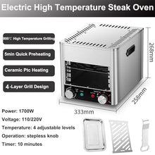 1700w Electric Steak Broiler+Gloves,With 4 Grilling Slots/800℃ High Temperature Grilling/5min Quick Preheating/Time and Temperature Adjustable-For Beef Chicken Vegetables,Grey