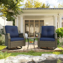 MeetLeisure 3-Piece Patio Bistro Set with Swivel Rocker Chairs and Glass Side Table Mixed Grey/Blue