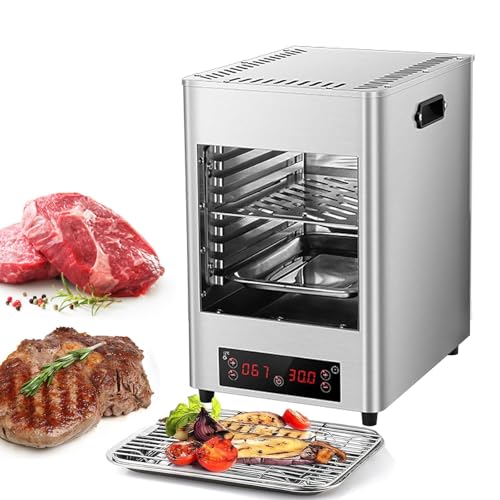 1700W Electric Steak Broiler, Stainless Steel Steak Grill, 30min Timer, LCD Touch Panel, Air Fryer Oven for Meat Burger Pizza (Metallic 220)