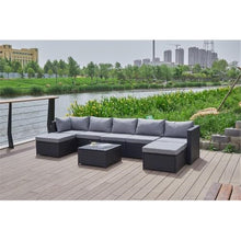Pemberly Row Gray Wicker/Rattan Sectional with Storage Ottoman Grey