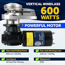 Five Oceans Vertical Windlass Kit 600 Watt 12V DC Silver/Black