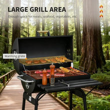 Charcoal Barrel Grill with Wheels, 30 Inch Outdoor BBQ Smoker with Adjustable Air Vents, Side Shelf, and Storage Rack