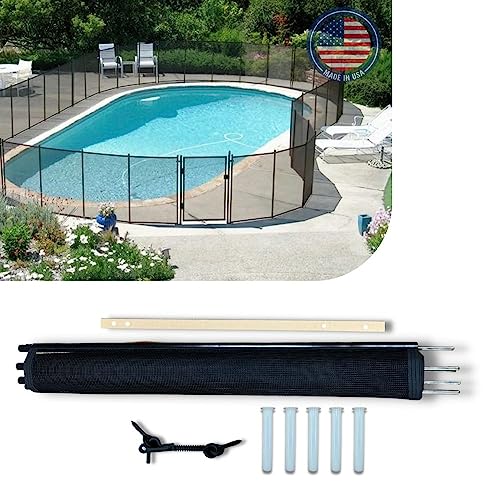 DPM Heavy-Duty Pro Pool Fences for Inground Pools | Made in USA | Child Safety Mesh Fence Pool 5 Pole Sleeves 1 Pole Spacing Template 1 Spring Loaded Safety Latches (6, 5 Ft)