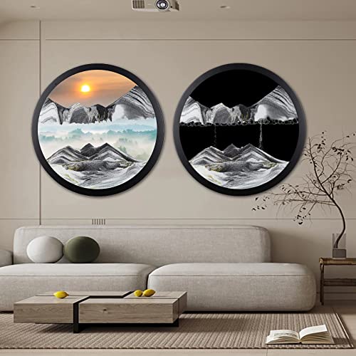 AECEVAN Wall Mount Moving Sand Art 23.6'' Round Glass Sculpture I