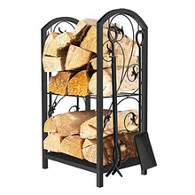 WXPWAMZ Outdoor Fireplace Firewood Rack Steel Fire Wood Racks with 4 Hooks, Double Layer Log Stacker Stand for Outdoor Indoor Chimney/Lumber Store/Backyard