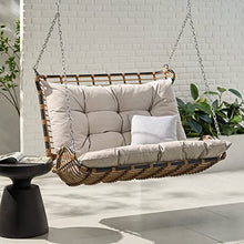 Arruda Outdoor Porch Swing with Cushions - Wicker - Light Brown/Beige