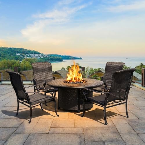 Bridgeton Moore GF-LD8022/3061 Wyndermere All Inclusive Outdoor Firepit Club Table Set (KIT) Gas Patio Conversation Set of 4, Black