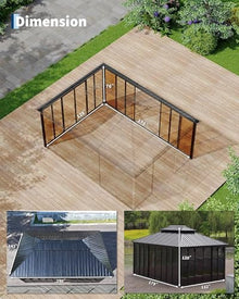 12x16ft Heavy Duty Outdoor Pavilion with Metal Frame, Permanent Solarium Sunroom Kit with PC Windows, Fully Sealed Screen Houses for Backyard, for Patio Winter Garden