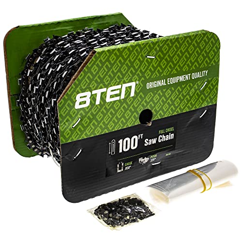 8TEN Chainsaw Chain Bulk Reel Full Chisel 100 Foot .058 Gauge .325 Pitch