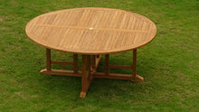 TeakStation 7 Seater Grade-A Teak Wood 8 Pc Dining Set: 72" Round Table and 7 Leveb Stacking Arm Chairs #TSDSLV61