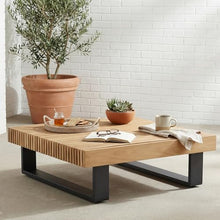 OTSUN Outdoor Coffee Table, Square Patio Dining Table with Teak Wood Slatted Top & Aluminum Frame Low Profile Patio Table for Backyard Poolside Balcony