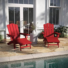 Taylor & Logan Nellis Adirondack Chair with Cup Holder and Pull Out Ottoman, All-Weather HDPE Indoor/Outdoor Lounge Chair in Red, Set of 2