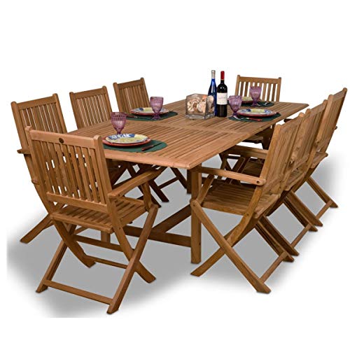 Amazonia Hamburg 9-Piece Rectangular Patio Dining Set Certified Teak Light Brown