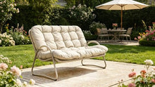Outdoor PE Rattan Double Chair Loveseat with Cushioned Seat, Metal Frame, Curved Armrests, Woven Patio Bench Sofa for Porch Garden Poolside Balcony Backyard Conversation Lounging Relaxation