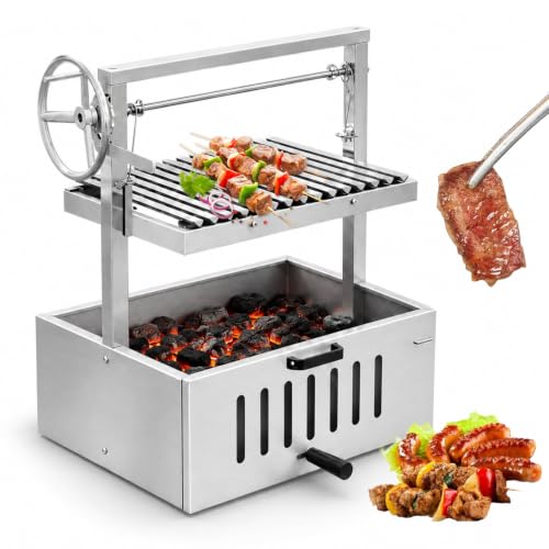 Freestanding Charcoal Grill, Adjustable Grate for Backyard and Patio 201StainlessSteel
