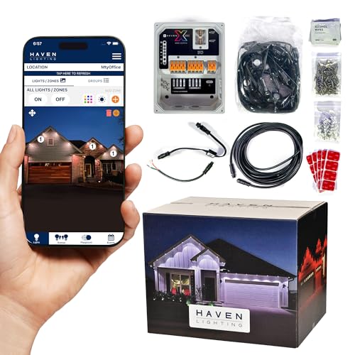 Haven Lighting X Series Genesis Roofline Kit - Permanent Outdoor House Lights - Smart App Control - HOA Friendly - Premium Plug and Play Under Roof Installation - Non-Track Black, 180ft