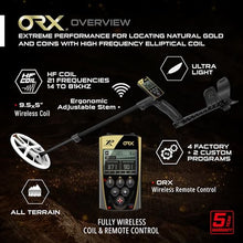 XP Metal Detectors ORX - Specialized in Gold Hunting - with WSAUDIO Wireless Headphones, Elliptical HF Coil (9.5x5) up to 50kHz, Remote Control, and S-Telescopic stem (ORX-ELLHFRCE + WSAUDIO)