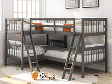 P PURLOVE L-Shaped Twin Over Twin Bunk Bed Wood Frame Grey