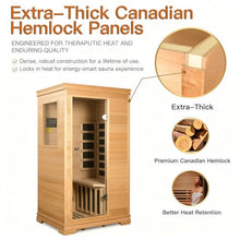 INFRADELUX 1-Person Indoor Sauna, Hemlock Wood Home Sauna with Low-EMF Infrared Panels, 960W/120V Personal Sauna, Bluetooth Speaker, Vent & Reading Light, 35×27×61 Inch