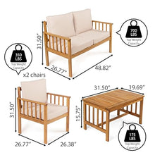 JONATHAN Y Everly 4-Piece Modern Cottage Acacia Wood Outdoor Patio Set Beige/Teak Brown