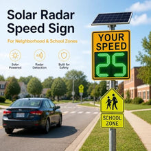 Solar Radar Speed Sign for Neighborhood & School Zones, 20x27 or 24x35 Inch, LED MPH/KMH, Stable Radar in Rain/Snow, Daylight Readable, Rust-Free Aluminum, Easy Pole Mount – No Wiring(yellow,20*27in)