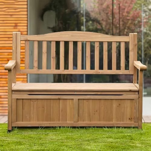 Laohucai Outdoor Storage Bench, 48.8" Solid Wood Patio Park Garden Bench, All-Weather Patio Benches for Porch, Backyard and Park(B)