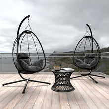 Ozarke Indoor Outdoor Swing Egg Floor Chair - Patio Rattan Wicker Hanging with Stand, Hammock for Bedroom, Porch, Balcony, Garden, Thickened Aluminum Alloy Steel Frame - 441lbs Weight Capacity (Black)