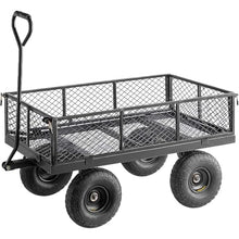 Heavy-Duty 800 lb. Steel Garden Utility Cart - Black Mesh Wagon with Removable Sides, Flatbed Conversion, 42.5" x 21" Platform, 10" Pneumatic Wheels for Landscaping, Yard, Farm, and Commercial Use