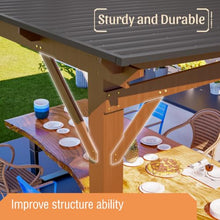 Roomfitters 13x10 FT Wooden Garden Gazebo, Spacious Outdoor Patio Shade Structure with Metal Roof for Backyard and Lawn, Brown