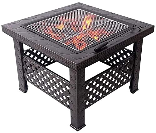 Outdoor Fire Pit, Metal Fire Bowl Fireplace Backyard Patio Garden Stove with Spark Screen and Safety Poker, Fire Pits for Outside, Bonfire, Party, BBQ, Patio & Garden, Black