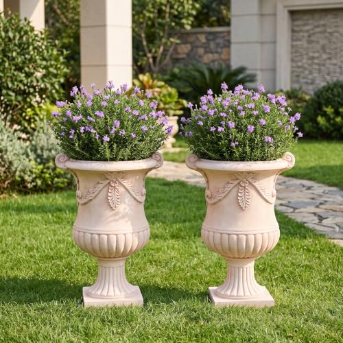 Merax 2 Set 24.8" Elegant MGO Flower Urn Planter, Terracotta