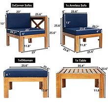 Yyuoqafn Outdoor Patio Wood 5-Pcs Sectional Sofa Seating Group Set w/Cushions 2 Corner+1 Armless Sofa+1 Ottoman+1 Tea Table