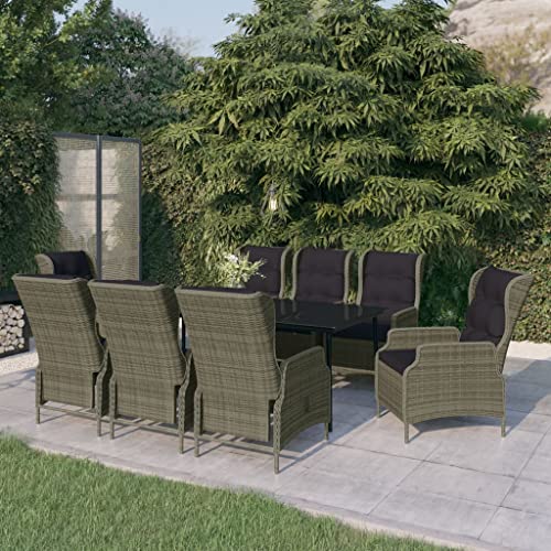 UUGRANDTO Garden Dining Set Brown Chairs with Black Cushions and Black Table Patio Furniture Outdoor Sets