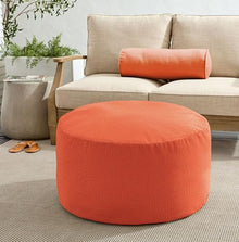 Sorra Home Sunbrella Knife Edge Pouf Cushion - Round, Outdoor Stuffed Plush Ottoman & Foot Rest Stool - Balcony, Patio, Poolside Furniture Accessory - Continuous Papaya (30" x 30" x 15")
