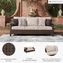 Signature Design by Ashley Drakes Beach 3-Seat Outdoor Sofa, Brown Wicker