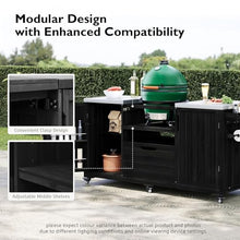 Merax 66.5" Outdoor Kitchen Island for Big Green Egg, Grill Cart with Stainless Steel Top, Solid Wood Grill Table with Storage Cabinet & Wheels, Compatible with Kamado Joe